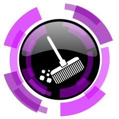 Aufkleber - Broom pink violet modern design vector web and smartphone icon. Round button in eps 10 isolated on white background.