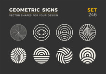 Set Of Eight Minimalistic Trendy Shapes. Stylish Vector Logo Emblems For Your Design. Simple  Geometric Signs Collection.