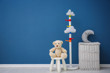 Children's room with bright color wall, interior details