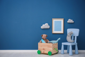 Sticker - Children's room with bright color wall, interior details