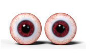 Two Realistic Human Eyes With Red Iris, Isolated With Shadow On White Background