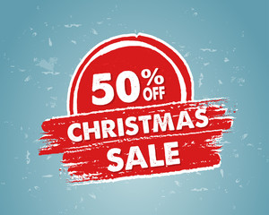 Wall Mural - 50 percent off christmas sale in red drawn banner, vector