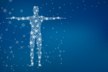 abstract human body with molecules dna. medicine, science and technology concept. illustration.