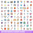 100 household goods icons set, cartoon style 