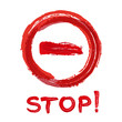 Red hand in red ring icon. Road sign 