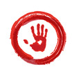 Red hand in red ring icon. Stop sign.