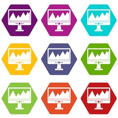 Poster - Monitor and a chart icon set color hexahedron
