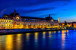 Night view of Orsay Museum (Musee d'Orsay) in Paris, France