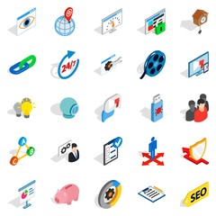 Poster - Work on the project icons set, isometric style