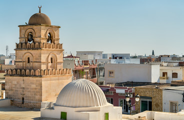 View of El Jem city from the Roman amphitheater, Tunisia.