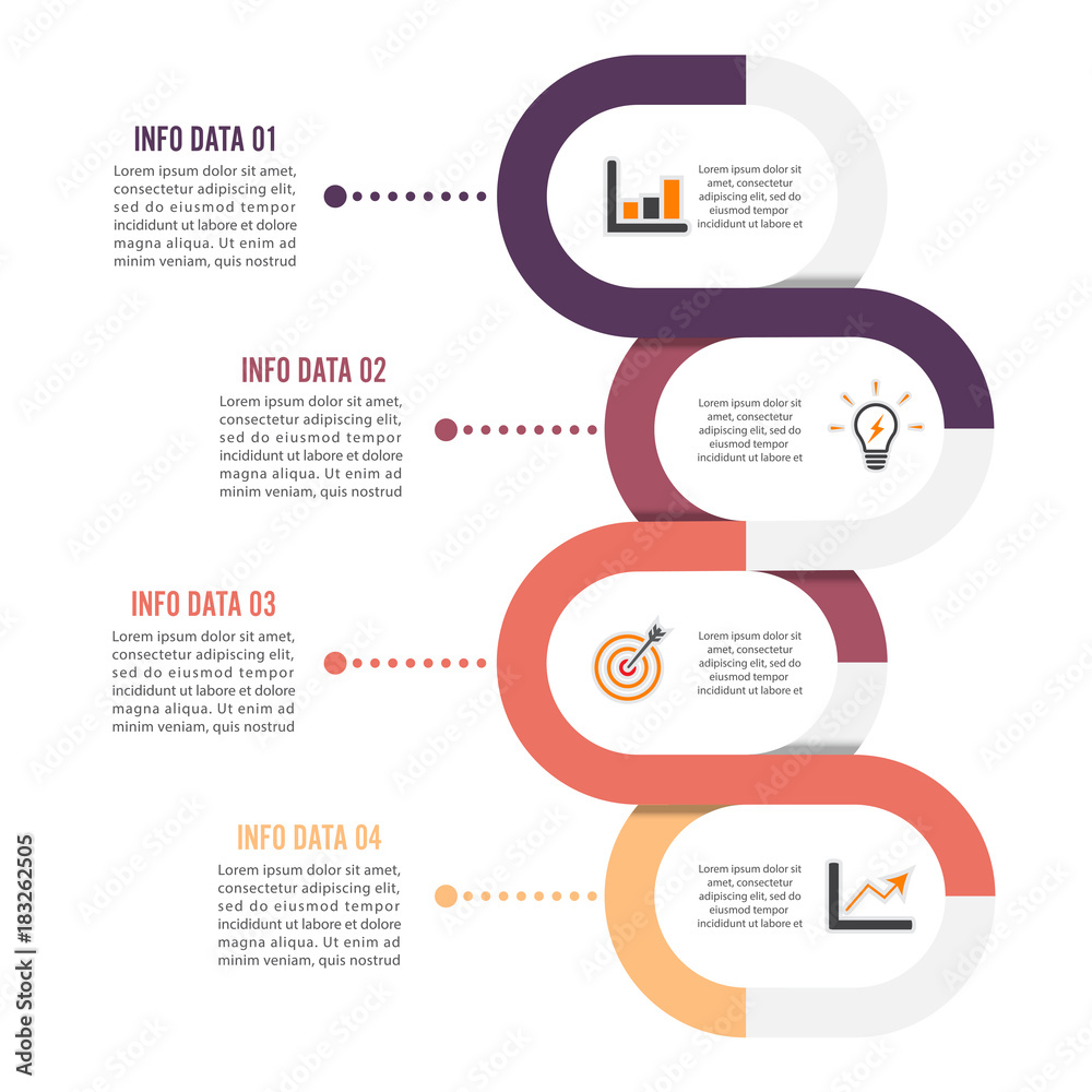Template Timeline Infographic colored horizontal numbered for four ...