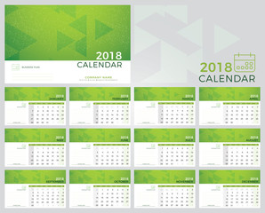 Wall Mural - Calendar Green Planner 2018 year. Calendar plan simple minimal wall and desk type template abstract background. Week starts from sunday