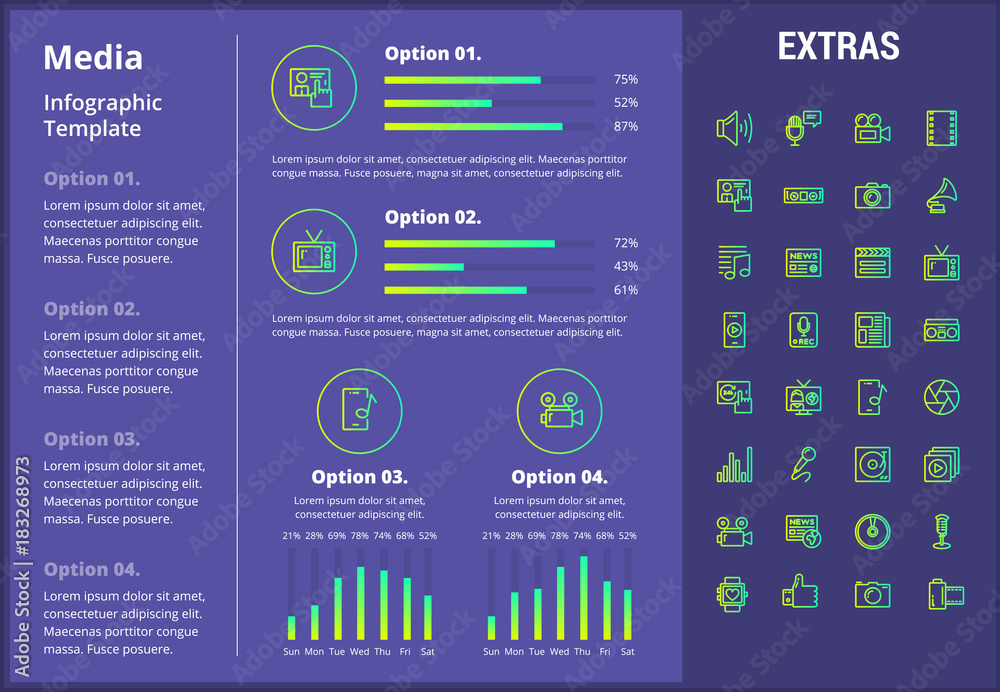 Recording Infographics Media infographic template, elements and icons. Infograph includes ...