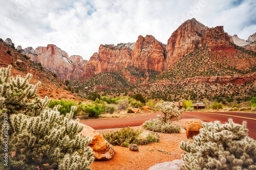Scenic View At Zion National Park Utah Usa From Mount Camel Scenic View At Zion National Park Utah Usa From Mount Camel Highway
