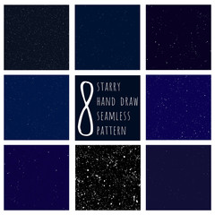 Wall Mural - set of cosmos and space hand draw vector seamless background with sketched stars and dots. collectio