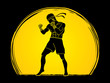 Muay Thai, Thai boxing standing ready to fight action designed on moonlight background graphic vector