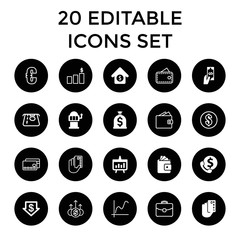 Wall Mural - Money icons. set of 20 editable filled and outline money icons