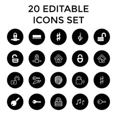 Poster - Key icons. set of 20 editable filled and outline key icons