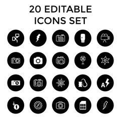 Poster - Flash icons. set of 20 editable filled and outline flash icons