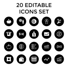 Poster - Economy icons. set of 20 editable filled and outline economy icons