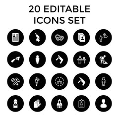 Sticker - Worker icons. set of 20 editable filled and outline worker icons