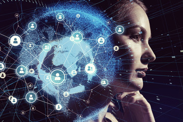 Poster - Global communication network and AI (Artificial Intelligence) concept.