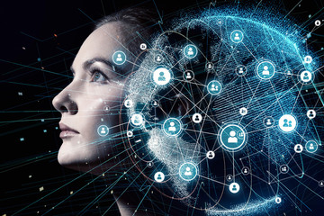 Poster - Global communication network and AI (Artificial Intelligence) concept.