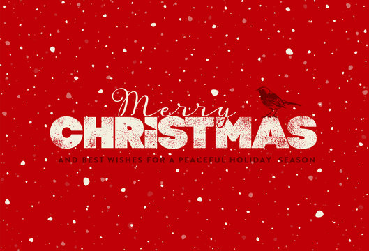 Red Christmas Greeting Card with Robin and Snow
