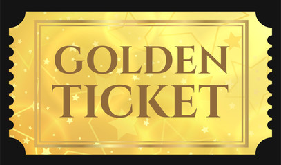 Wall Mural - Gold ticket, golden token (tear-off ticket, coupon) with star magical background. Useful for any festival, party, cinema, event, entertainment show