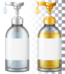 Wall Mural - Cosmetic glass bottle with a pump. Vector illustration with smart transparencies.