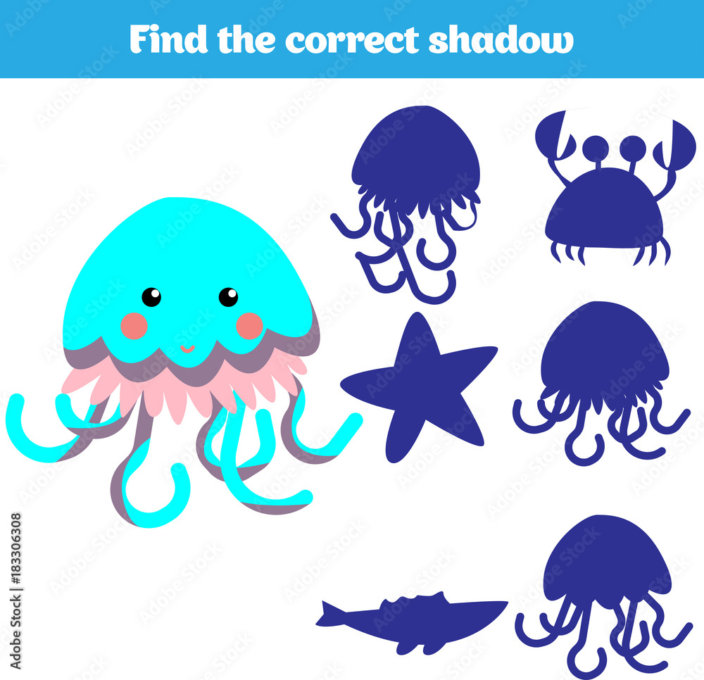Vector de Stock Shadow matching game for children. Find the right ...