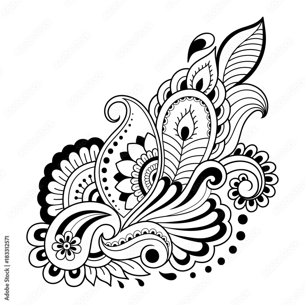 Henna tattoo flower template in Indian style. Ethnic floral paisley -  Lotus. Mehndi style. Ornamental pattern in the oriental style. Stock Vector  | Adobe Stock, image size:1000x1000