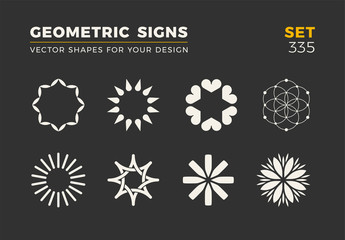 Set of eight minimalistic trendy shapes. Stylish vector logo emblems for Your design. Simple geometric signs collection.