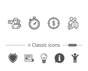 Poster - Group of people, Timer and Chat line icons.