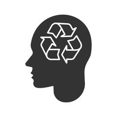 Sticker - Human head with recycling sign inside glyph icon