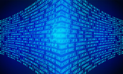 Poster - Blue Technology Decoder And Encoder Binary Number Code Vector Background. Abstract Security Digital Communication Concept.