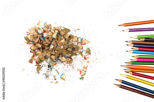 Fotografia, Obraz Color pencils and shavings from a color pencils isolated on white background