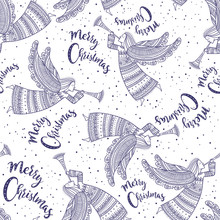 Merry Christmas Seamless Pattern With Angel