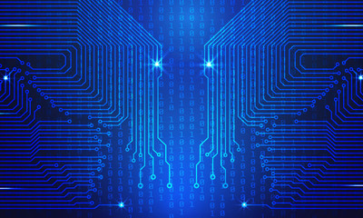 Poster - Circuit Board Blue Hi Tech Metrix Concept Vector Background. Abstract Vertical Encoder And Decoder Binary Number Code Pattern