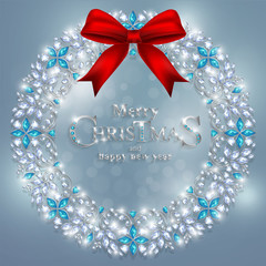 Wall Mural - Winter background snowflakes. Christmas Greeting and New Years card templates with White gold patterned and diamond crystals on background color.