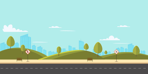 street in public park with nature landscape and building background vector illustration.main street 