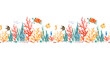 Oceanic creature seamless repeat border with cute turtle,seaweed,coral reef,fishes,seahorse etc.Underwater creature.Perfect for invitations,party decorations,printable,craft project,greeting cards.