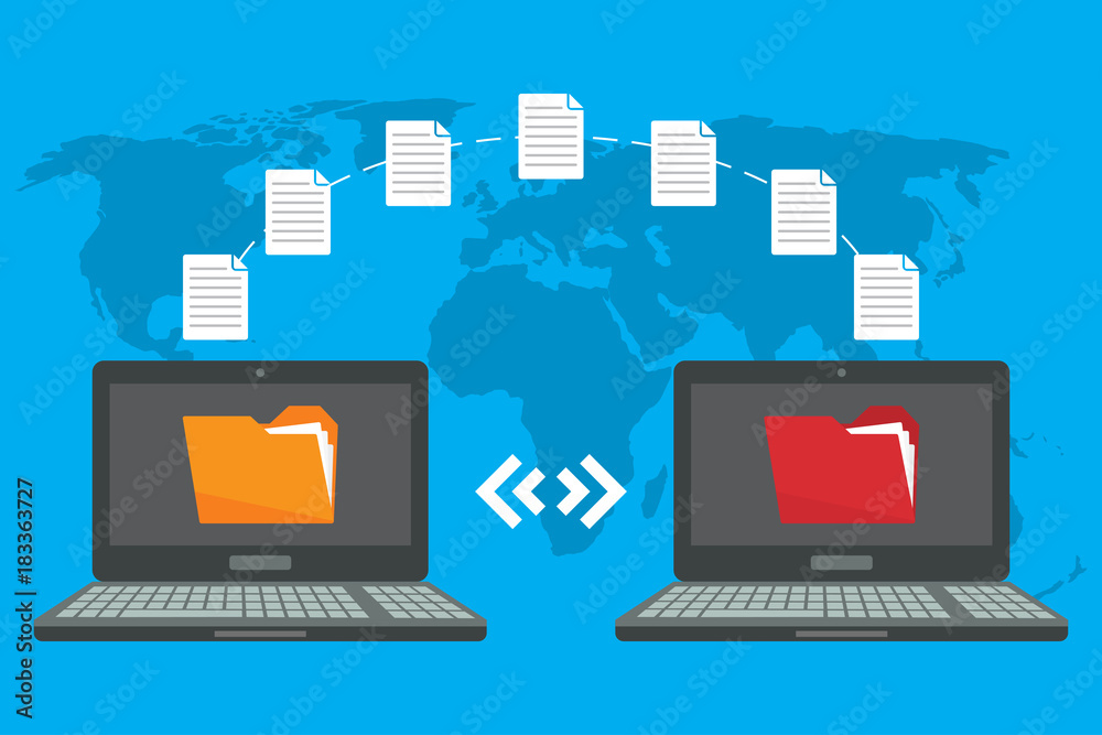 Files Transfer In Computer Screen File transfer. Two laptops with folders on screen and transferred ...