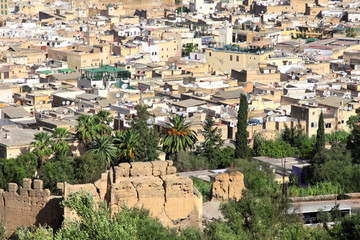 Sticker - Aerial view on medina of Fez behind the fortress wall, Morocco