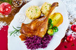 Roasted Christmas goose with fresh vegetables
