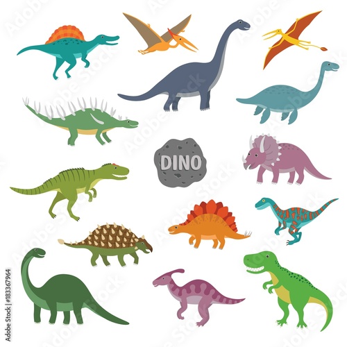 Vector illustration of happy Cartoon Dinosaur Character Set Fototapet