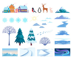 Wall Mural - Winter Landscape Elements Set