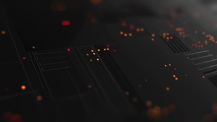 Poster - abstract high tech digital technology background made of particles and metallic plates. 3d animation