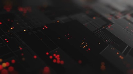 Poster - abstract high tech digital technology background made of particles and metallic plates. 3d animation
