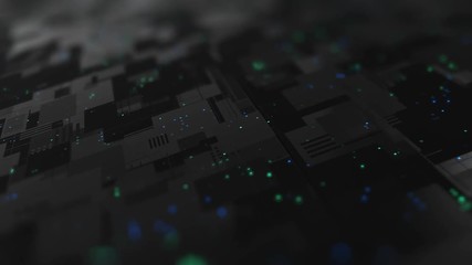 Poster - abstract high tech digital technology background made of particles and metallic plates. 3d animation